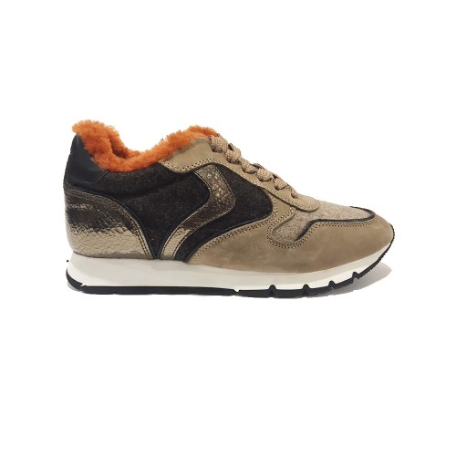 Sneakers Voile Blanche Julia Fur Color Brown and Beige