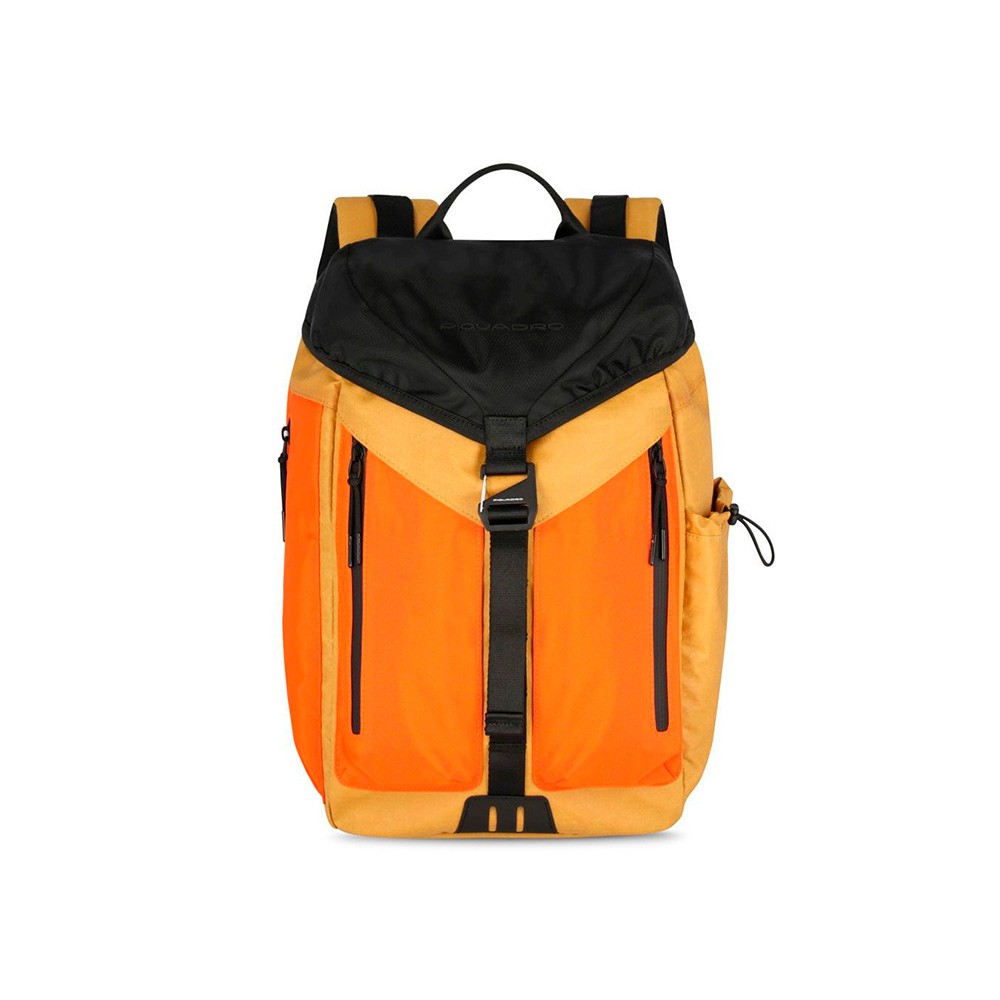 Mochila de piel, Piquadro modelo CA5666S120/G color amarillo y naranja