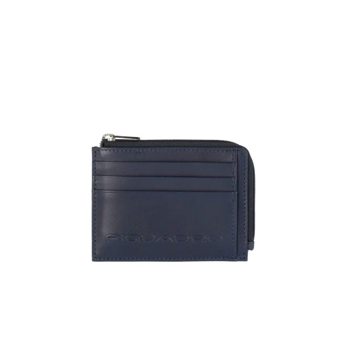 Leather card holder, Piquadro, model PP4822S118R/BLU, in navy blue