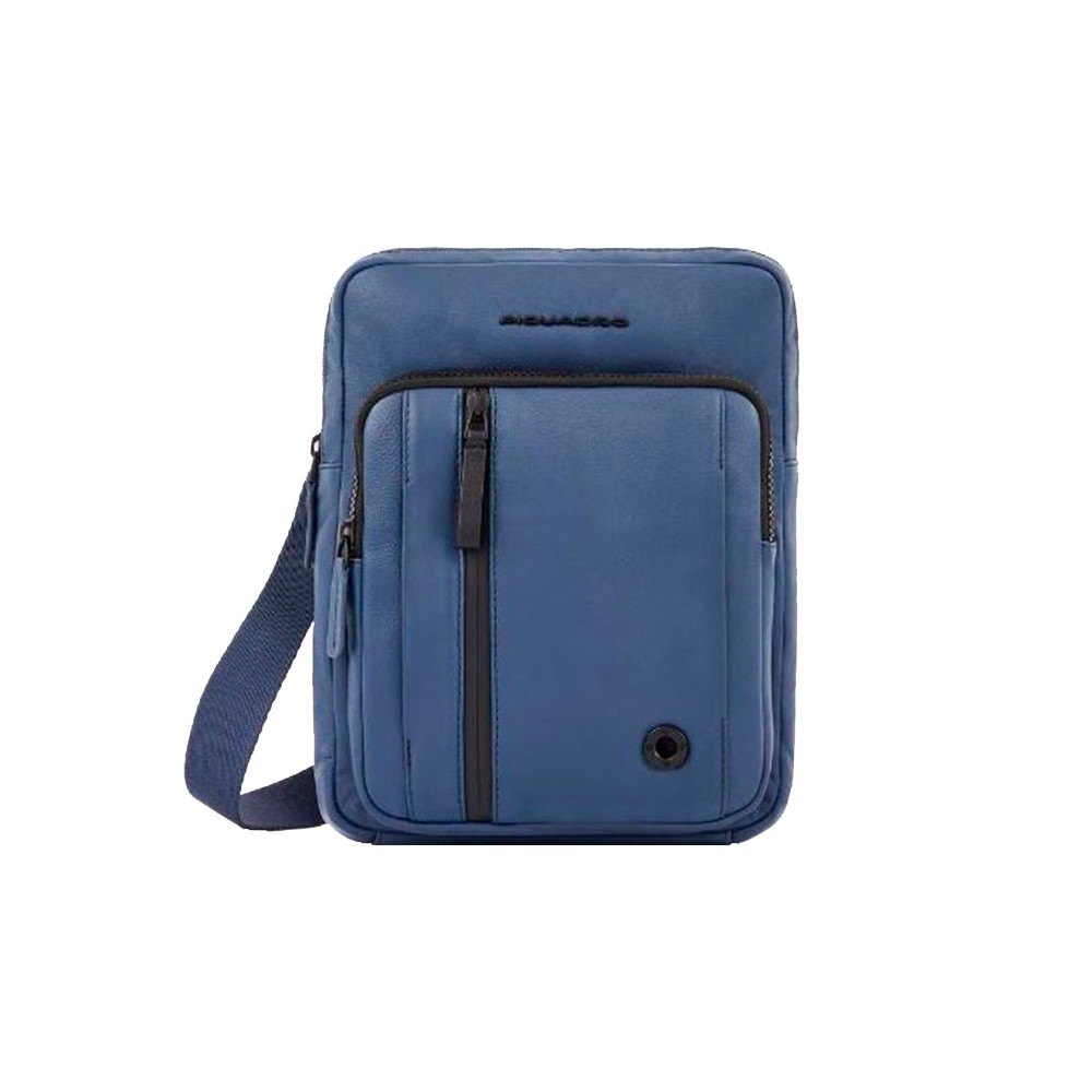 Leather shoulder bag, Piquadro, model CA1816W117/BLU, in navy blue