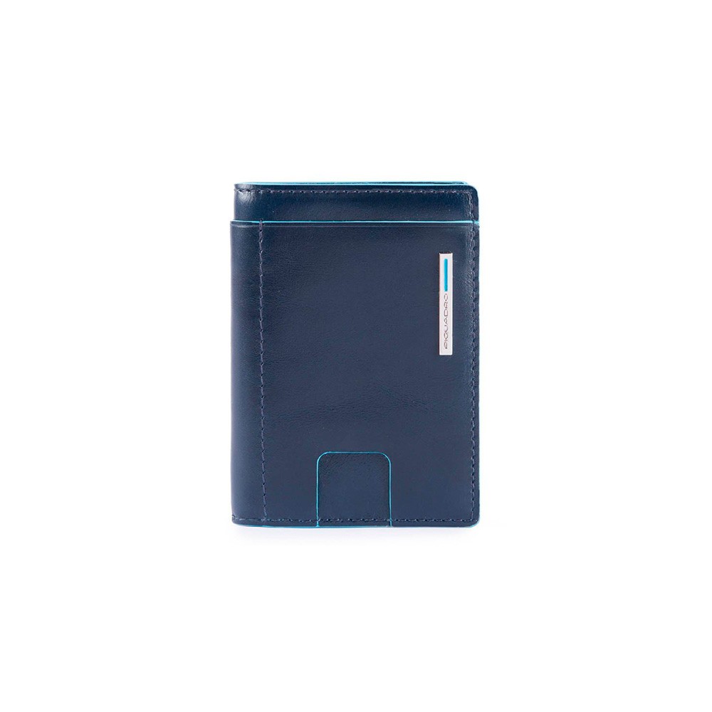 Leather card holder, Piquadro, model PP4769B2R/BLU2, in navy blue