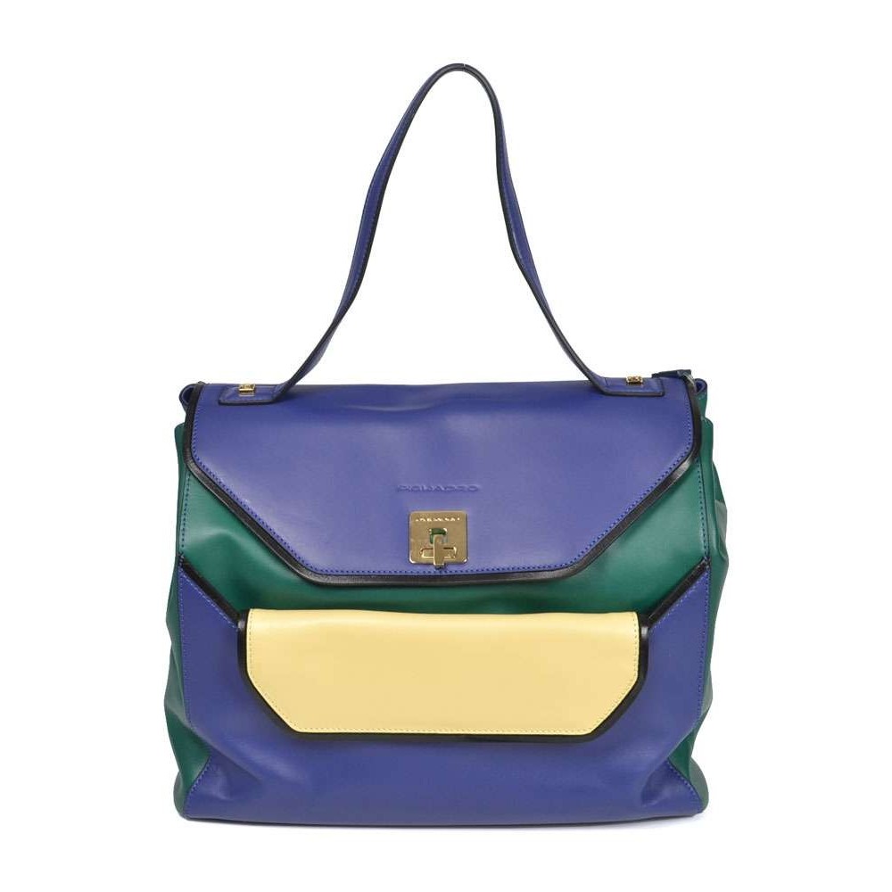 Leather Bag Piquadro BD3857W77/BLU Color Lilac and Green