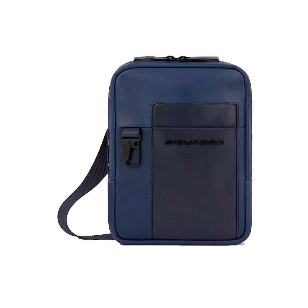Leather shoulder bag, Piquadro, model CA3084S123/BLU, in navy colour