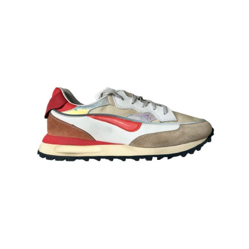 Leather Sneakers Hidnander THREEDOME Color Ecru and Red