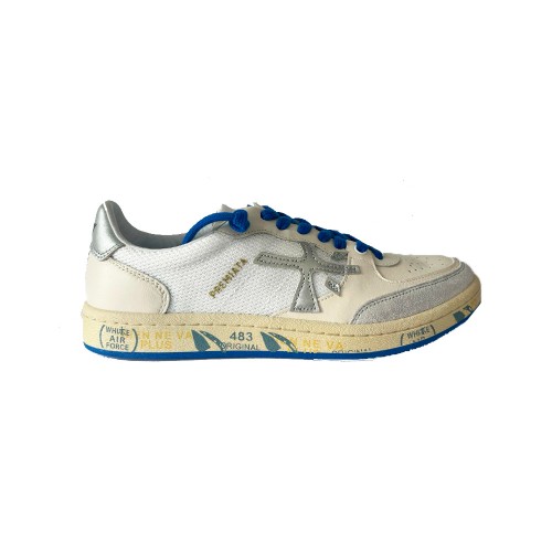 Sneakers de Piel Premiata BSKT CLAY 6810 Color Blanco y Azul