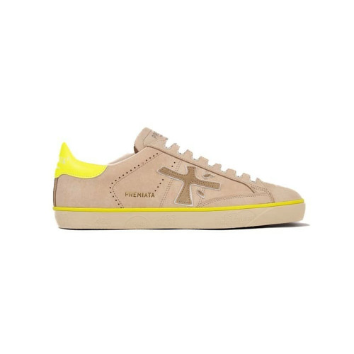 Leather Sneakers Premiata Steven 6647 Color Beige and Lime