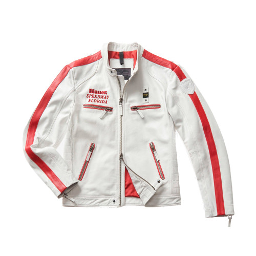 Leather Jacket Blauer SBLUL02487 Color White and Red