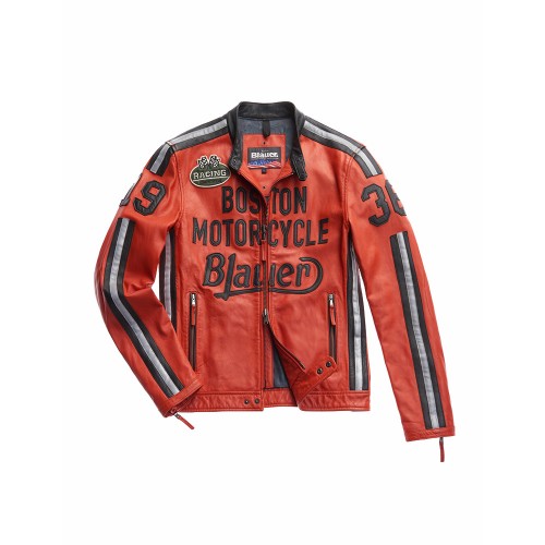 Biker-type leather jacket, Blauer, model SBLUL02135, colour orange